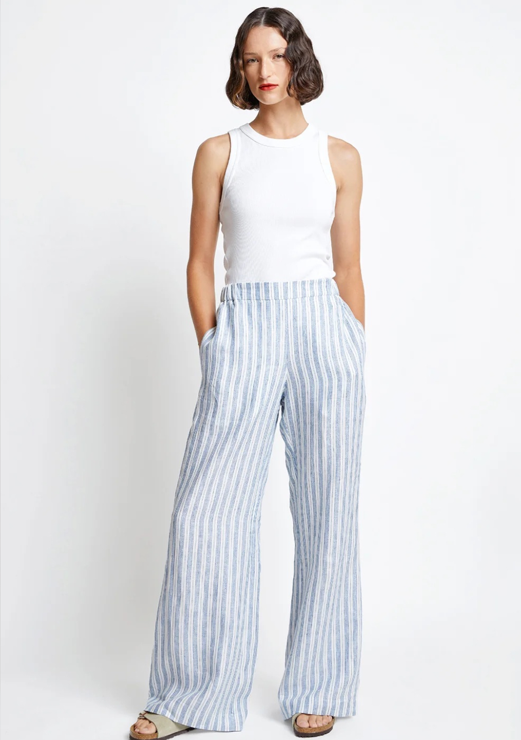 Karen Walker | Palazzo Lounge Pants - Off White/Blue - Contain Boutique