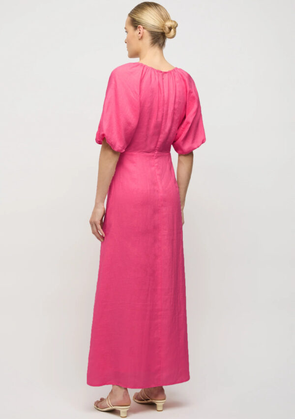 Friend Of Audrey | Thea Linen Balloon Sleeve Dress - Hot Pink - Contain ...